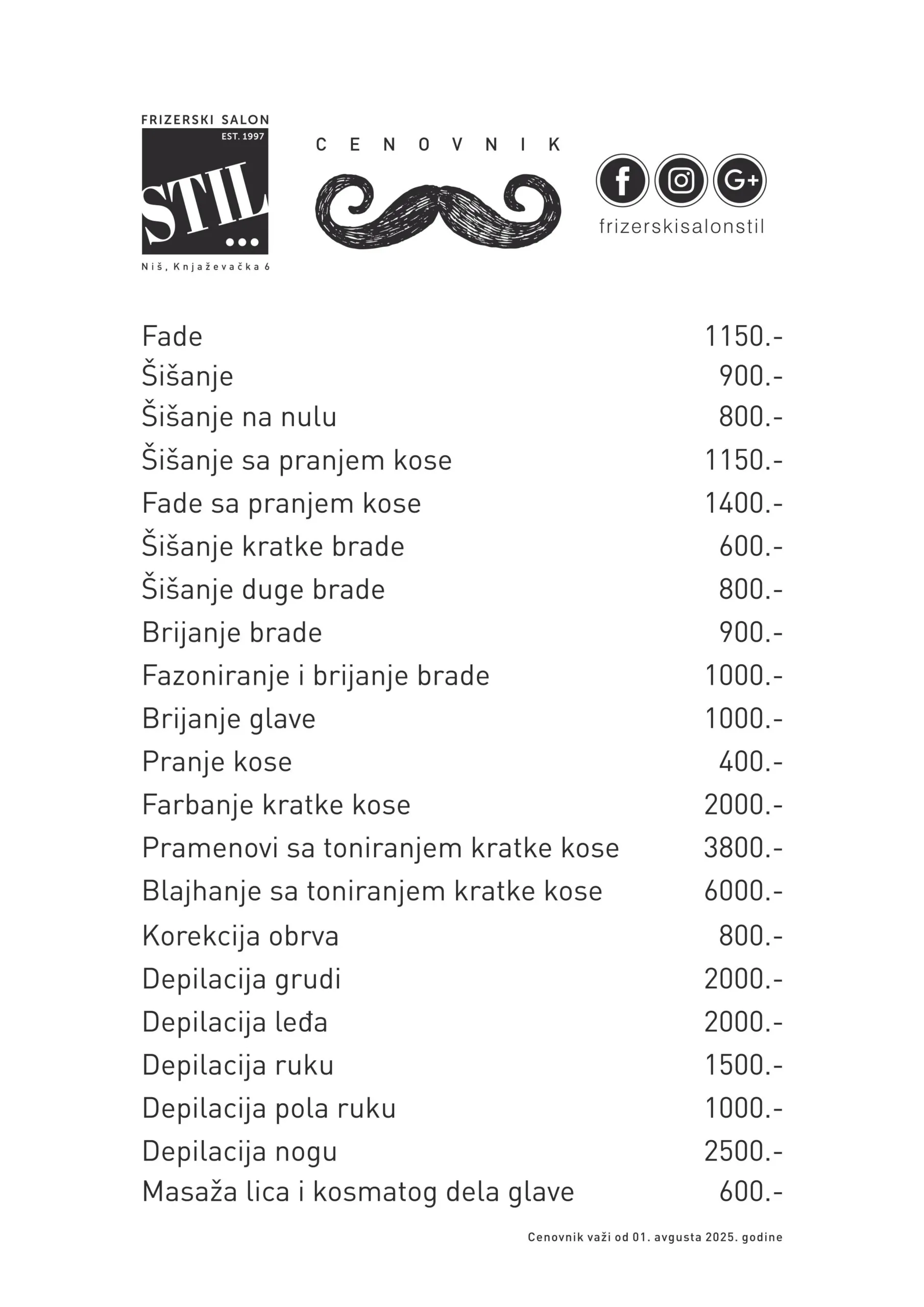 Stil cenovnik Muskarci