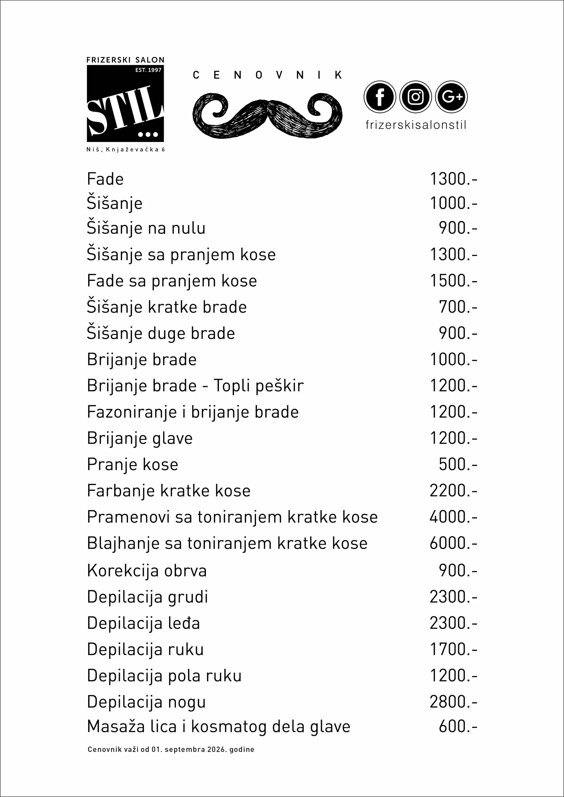 Stil cenovnik Muskarci